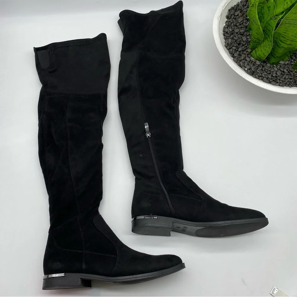 MARC FISHER Women's Renn Over The Knee Boots in black faux suede size 6M